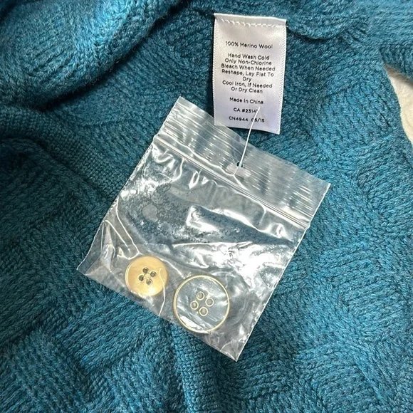 New Talbots teal basket weave pure merino wool sweater cardigan - Picture 7 of 7